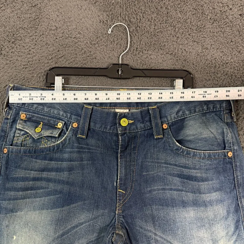True Religion Jeans Mens 40x34 Blue Billy Super T Bootcut Made in USA DIstressed